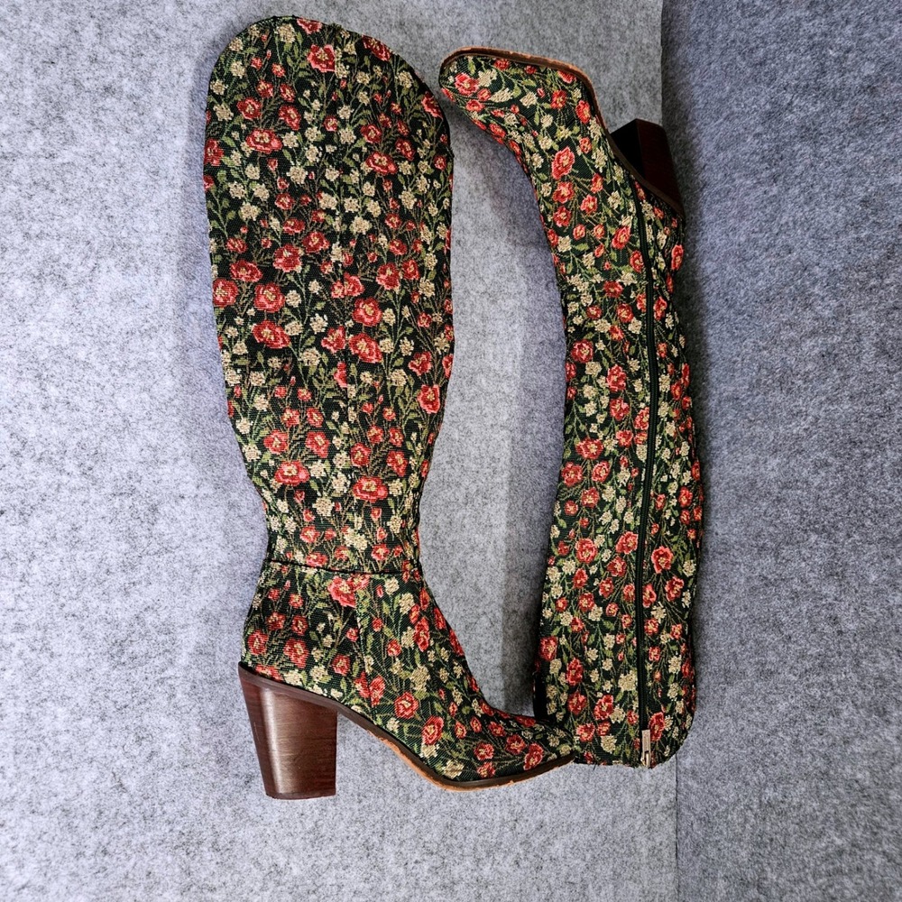 Jessica Simpson Ravyn Floral Tapestry Knee High Boots Square Toe Block Heel 10.5 - Picture 2 of 8